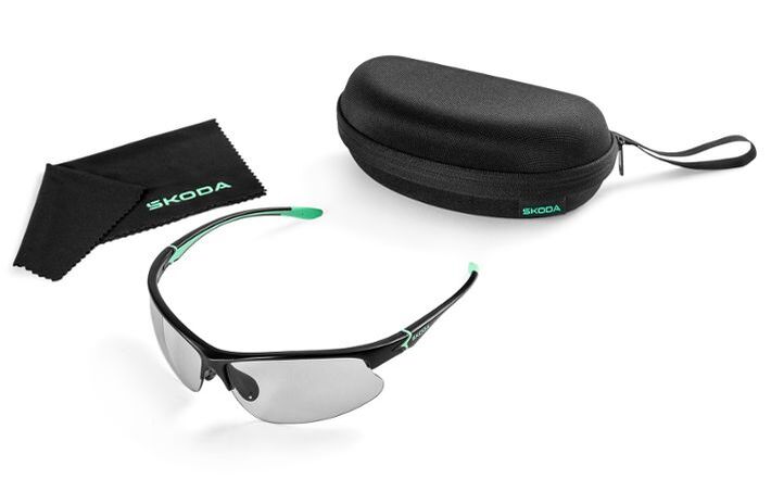 Škoda Selbsttönende Fahrrad-Sonnenbrille, schwarz/electric green