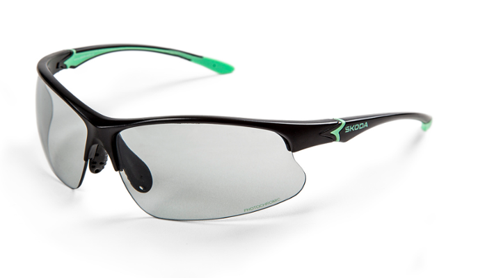 Škoda Selbsttönende Fahrrad-Sonnenbrille, schwarz/electric green