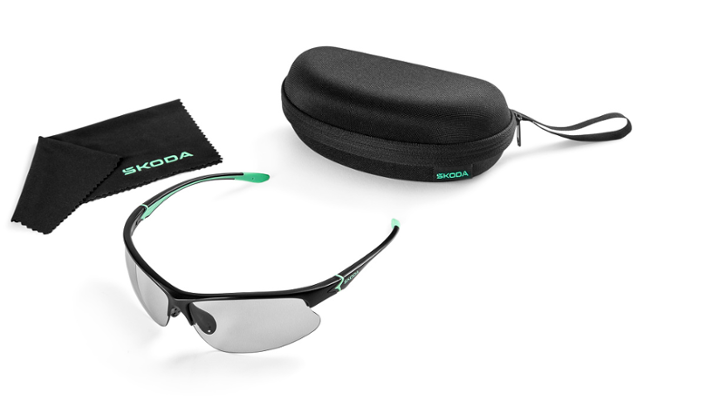Škoda Selbsttönende Fahrrad-Sonnenbrille, schwarz/electric green