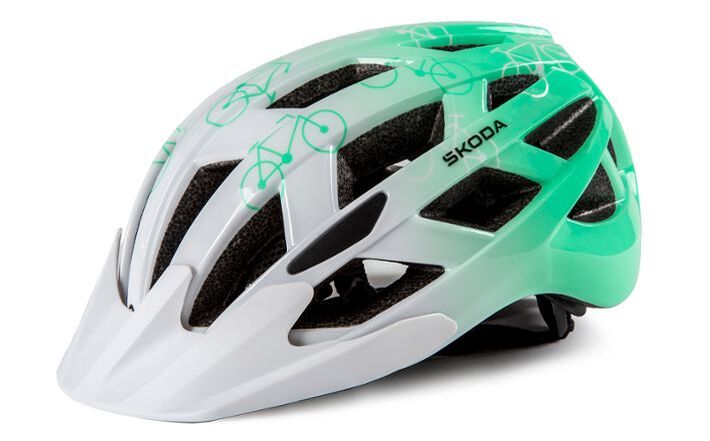 Škoda Kinder Fahrradhelm, weiß/electric green, Gr. S (52-66 cm)