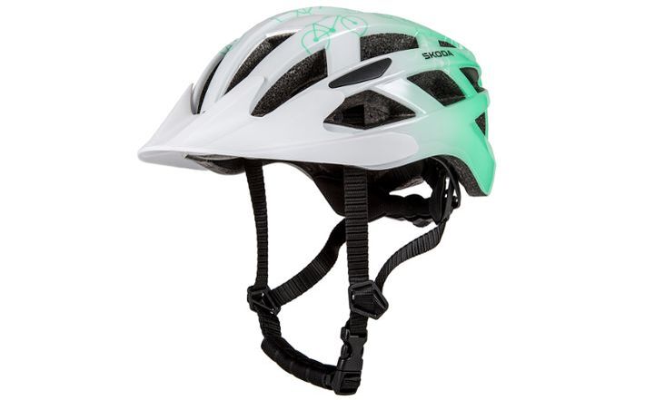 Škoda Kinder Fahrradhelm, weiß/electric green, Gr. S (52-66 cm)