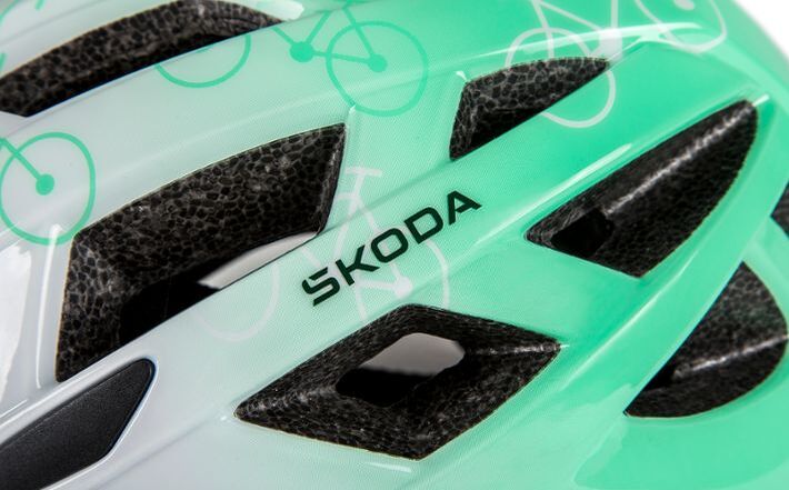 Škoda Kinder Fahrradhelm, weiß/electric green, Gr. S (52-66 cm)
