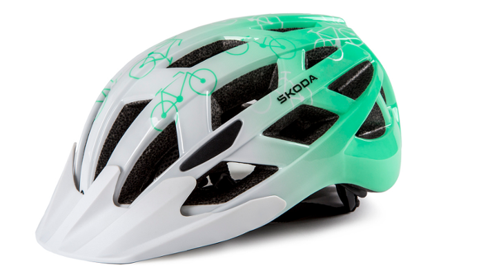 Škoda Kinder Fahrradhelm, weiß/electric green, Gr. S (52-66 cm)