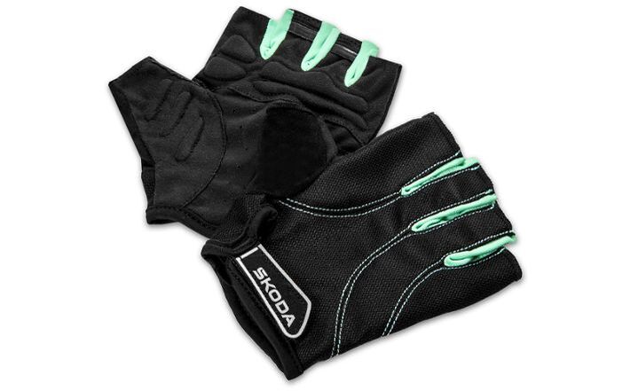 Škoda Fahrrad-Handschuhe (kurz), schwarz/electric green, Gr. S