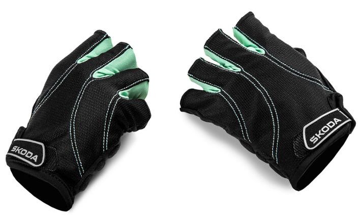 Škoda Fahrrad-Handschuhe (kurz), schwarz/electric green, Gr. S