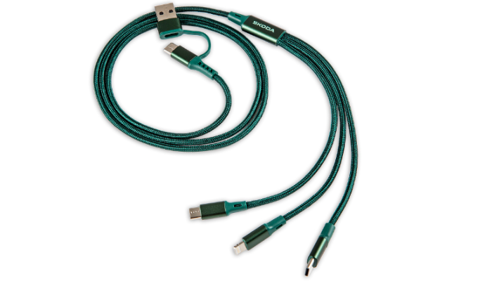 Škoda USB-Ladekabel 4in1, L=110 cm, emerald green
