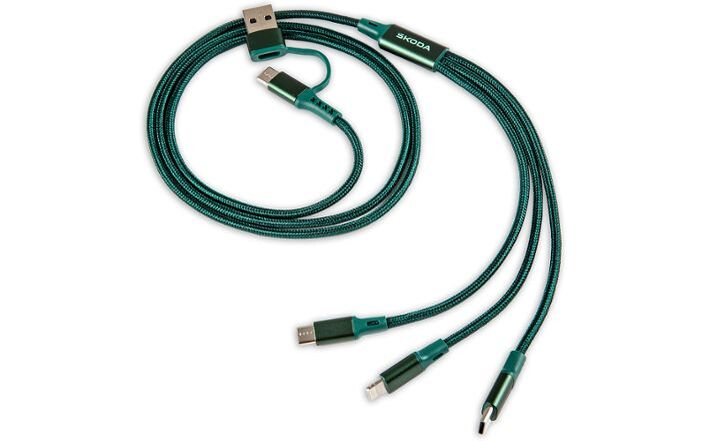 Škoda USB-Ladekabel 4in1, L=110 cm, emerald green