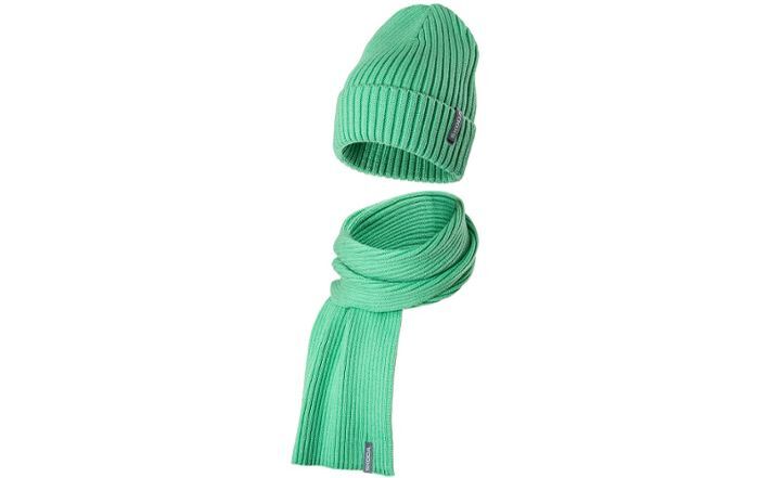Škoda Mütze und Schal, gestrickt, electric green