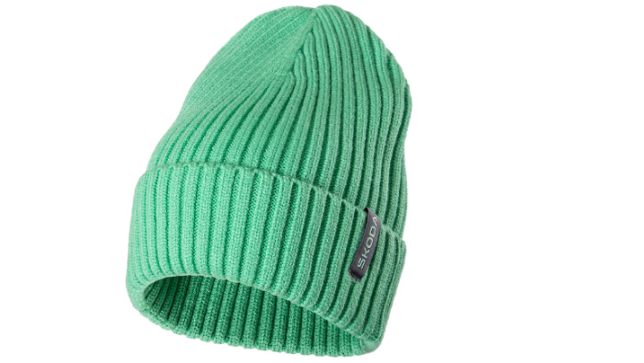 Škoda Mütze und Schal, gestrickt, electric green