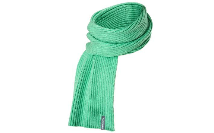 Škoda Mütze und Schal, gestrickt, electric green