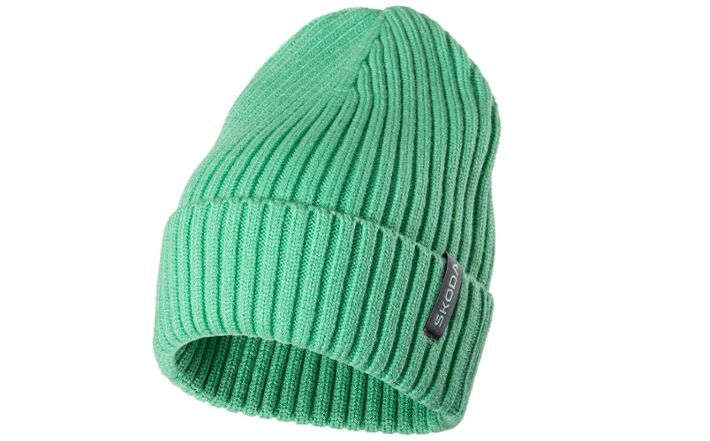 Škoda Mütze und Schal, gestrickt, electric green