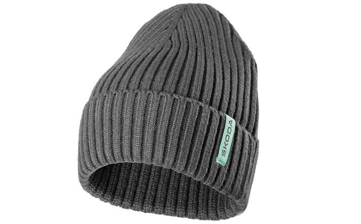 Škoda Mütze und Schal, gestrickt, grau