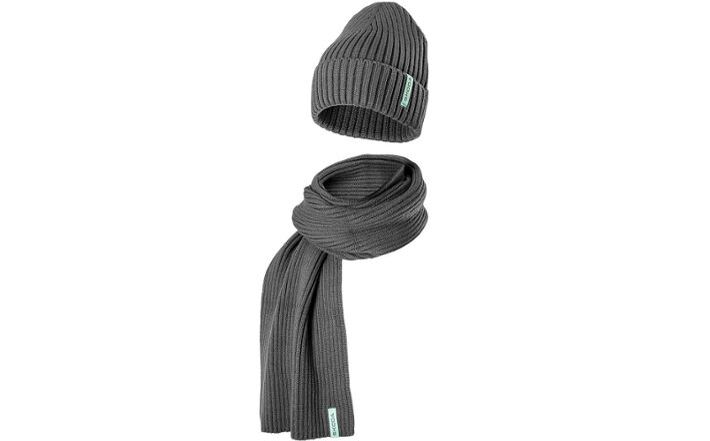 Škoda Mütze und Schal, gestrickt, grau