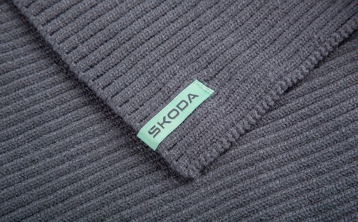 Škoda Mütze und Schal, gestrickt, grau