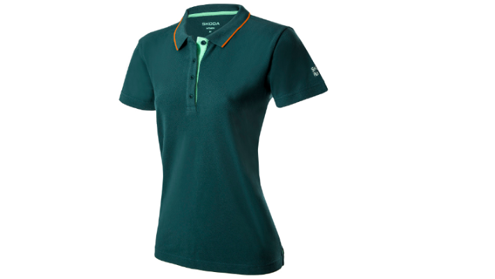 Škoda Damen Polo-Shirt Plus, emerald green/orange, Gr. XS