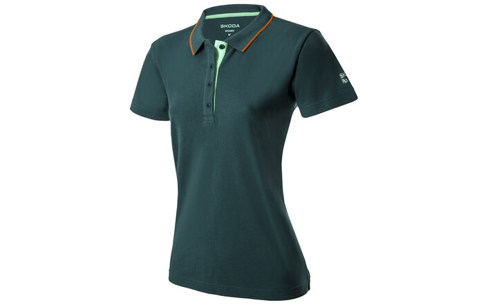 Škoda Damen Polo-Shirt Plus, emerald green/orange, Gr. L