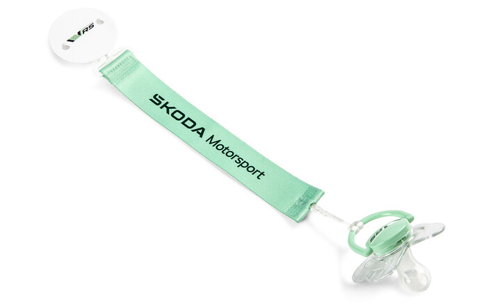 Škoda Motorsport Schnuller mit Band und Clip