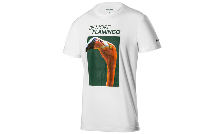 Škoda T-Shirt Flamingo, Unisex, weiß, Gr. S