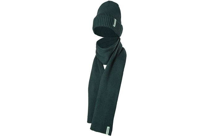 Škoda Mütze und Schal, gestrickt, emerald green