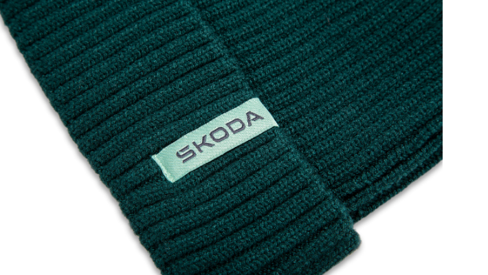 Škoda Mütze und Schal, gestrickt, emerald green