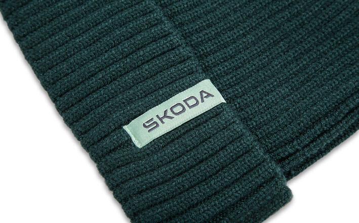 Škoda Mütze und Schal, gestrickt, emerald green