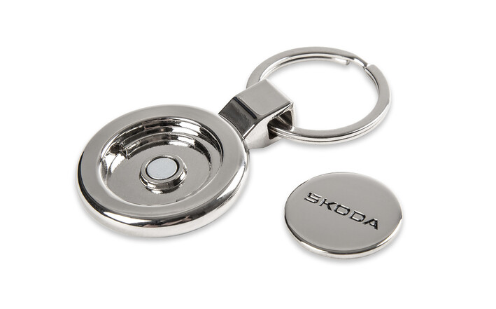 Škoda Schlüsselanhänger mit Pfandchip, silber/schwarz